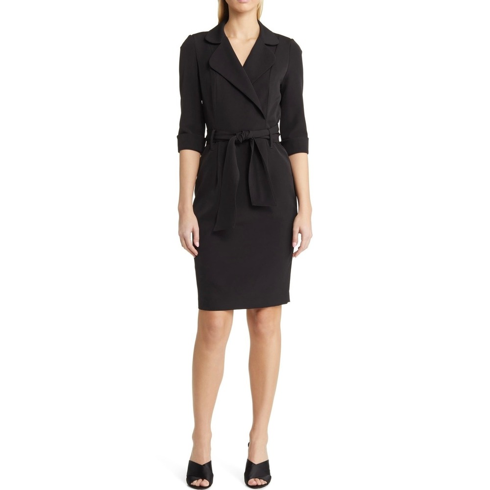Black Halo Lucinda Faux‎ Wrap Coat Dress in Black Size 0